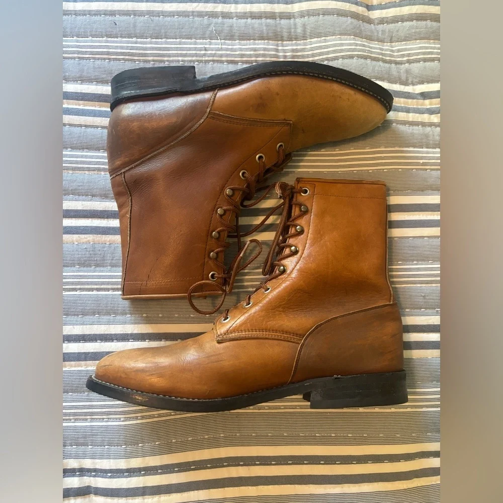 🔥NWOT Bilt Rite Brown Amber Brushed Men’s Leather Lace Up Combat Boots Size: 9.5